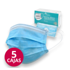 5 cajas Barbijo descartable triple capa con elástico y ajuste nasal x50u Varias Marcas