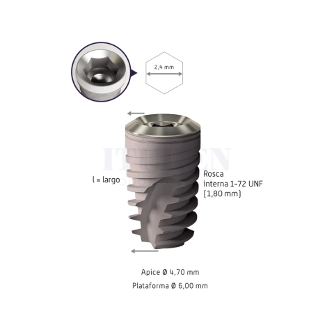 Implante Cónico Hex Int Sgi S/ Montura Ø6.00mm Byw Implantes