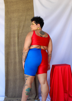 Biker shorts brilhoso azul e vermelho - comprar online