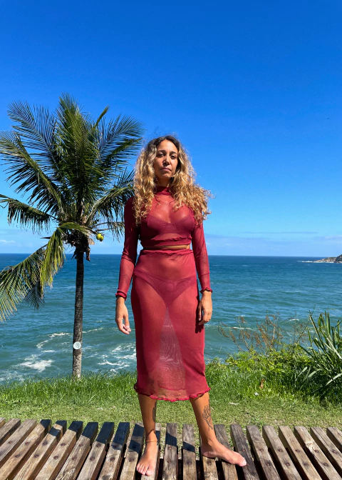 Blusa de tule bordô