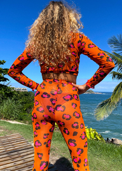 Legging de tule oncinha laranja na internet