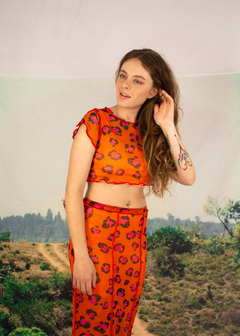 Cropped tule overlock* onça laranja - Acalmia