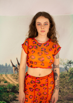 Cropped tule overlock* onça laranja