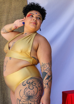 Top frente única brilhoso dourado - comprar online
