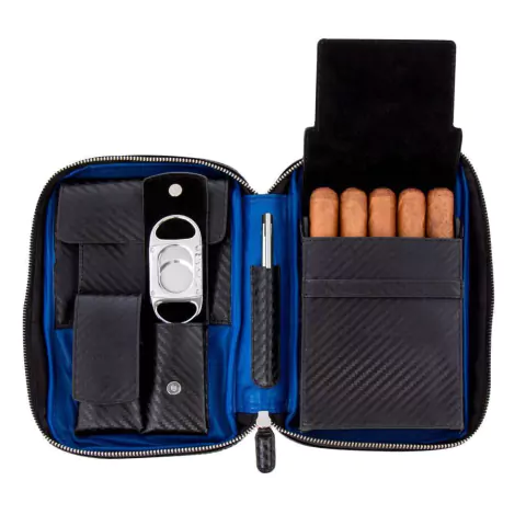 Porta charutos NERONE Travel Case couro fibra carbono PD