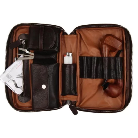 Porta cachimbos NERONE Travel Case couro marrom vintage