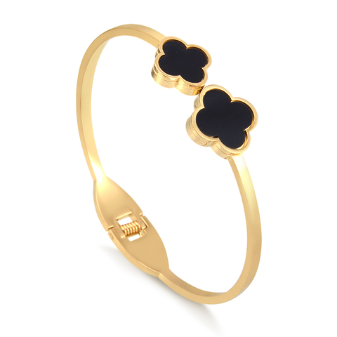 Bracelete 2 Trevos Pretos Banho Ouro 18k