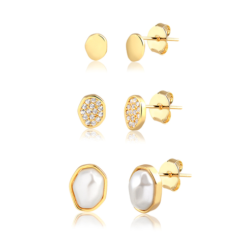 Trio de Brincos Orgânicos Banhado a Ouro 18K