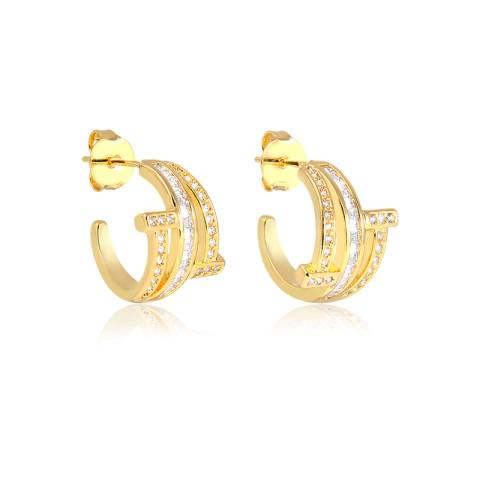 Brinco Tiff Cravejado Banhado a Ouro 18K