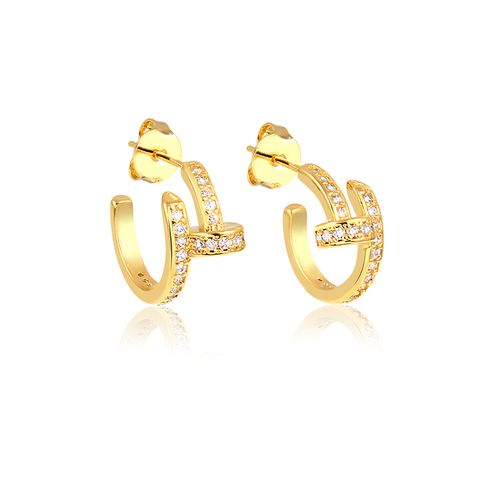Brinco Prego Cravejado Banhado a Ouro 18K