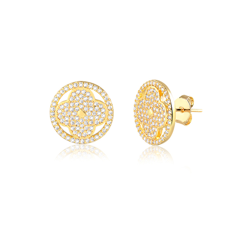 Brinco Redondo Trevo Banhado a Ouro 18K
