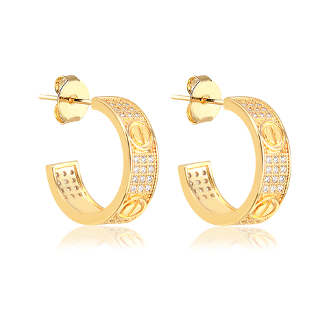Brinco Fenda Cravejado Banhado a Ouro 18K