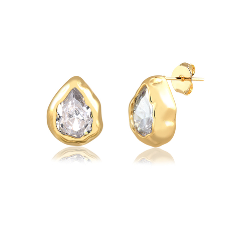 Brinco Gota de Pedra Banhado a Ouro 18K