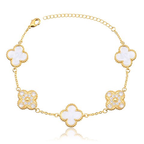 Pulseira Van Trevo Madrepérola Banhada a Ouro 18K