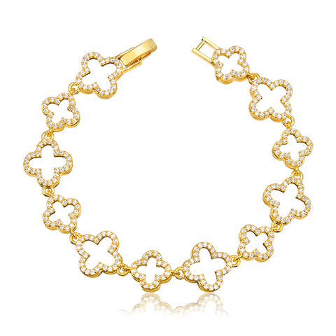 Pulseira Trevos Vazados Banhada a Ouro 18K