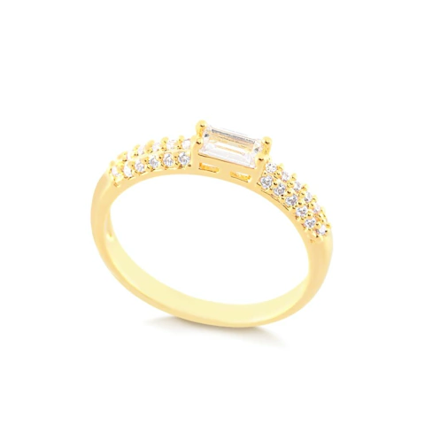 Anel Solitário Baguete Banho Ouro