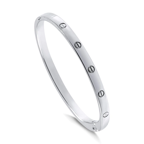 Bracelete Liso com Detalhes Ródio Branco