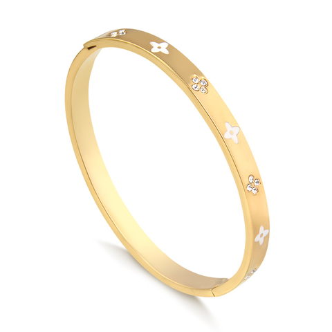 Bracelete Slim Trevo Branco Banhado a Ouro 18k - comprar online