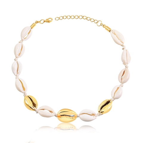 Gargantilha Buzios Naturais e Dourados