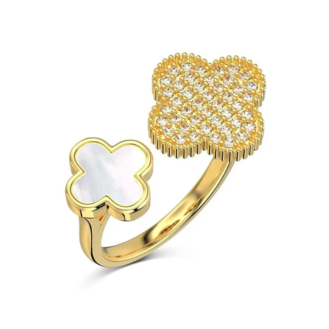 Anel Trevo Van Madrepérola Banhado a Ouro 18K