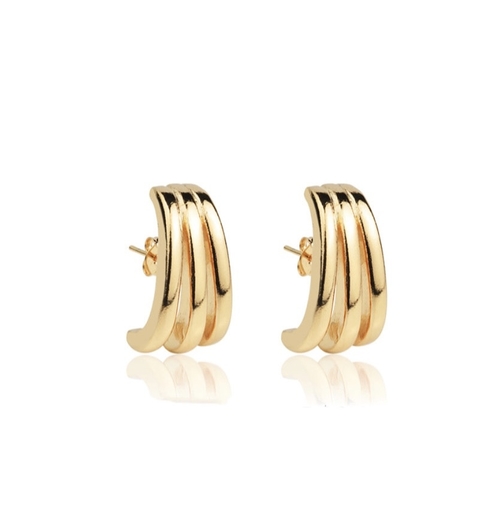 Brinco Ear Hook Três Fios Banhado a Ouro 18K