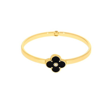 Bracelete Trevo Preto com Zircônia Banho Ouro