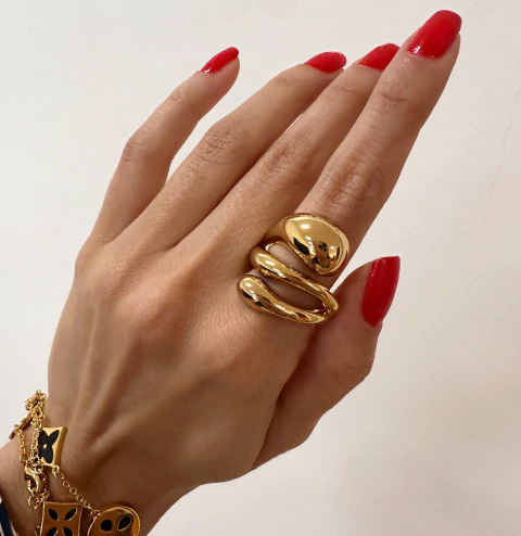 Anel Voltas Gota Banho Ouro 18K