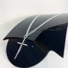 Corrente Grumet 5mm + Crucifixo Palito c/ laço | PRATA 925