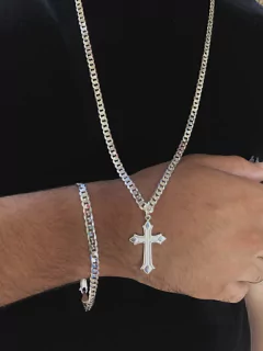 Conjunto Grumet 5mm + Cruz Medieval | PRATA 925