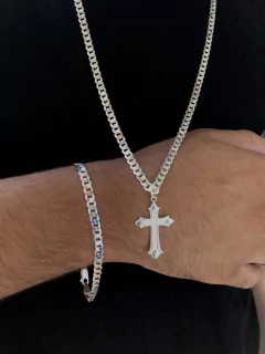 Conjunto Grumet 5mm + Cruz Medieval | PRATA 925 - comprar online