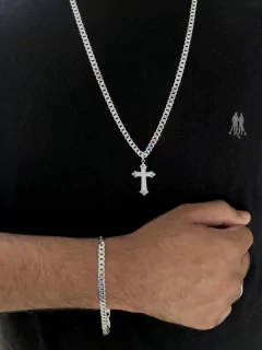 Conjunto Grumet 5mm + Cruz Medieval | PRATA 925 na internet