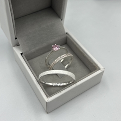 Aliança 2mm fosca (15 pedras rosa clara) | PRATA 950 [ENVIO FULL] - comprar online