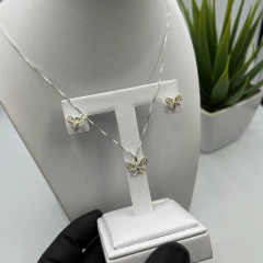 conjunto especial borboleta cravejada (par de brincos + veneziana c/ pingente) | PRATA 925 na internet