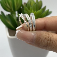 Aliança 3mm chanfrada (c/ 15 pedras em zircônia) | PRATA 950 [ENVIO FULL] [COD 1587]