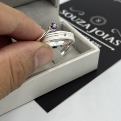 Aliança 4mm (c/2 canais laterais + zircônia roxa) | PRATA 950 - comprar online