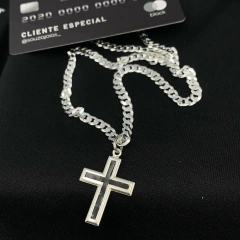 CORRENTE GRUMET 5MM + PINGENTE CRUCIFIXO (COR PRETA) | PRATA 925