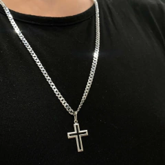 CORRENTE GRUMET 5MM + PINGENTE CRUCIFIXO (COR PRETA) | PRATA 925 - comprar online