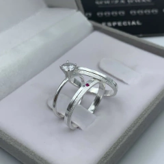 aliança 2mm (c/ pedra central rosa) | prata 950 [ENVIO FULL] - comprar online