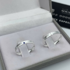 Aliança 3mm fosca e lisa (pedra azul) | prata 950 na internet