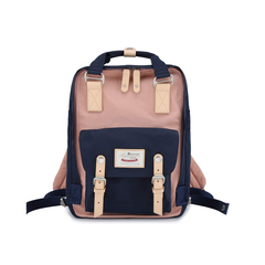 Mochila Himawari Urbana Retro Calidad Azul y Rosa correa beige