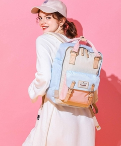 Mochila Himawari Urbana Retro Calidad Celeste y Rosa 01# - sashet