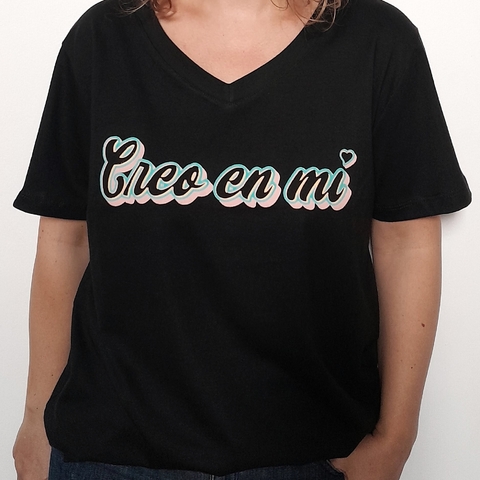 Remera Creo En Mi Escote V Negro