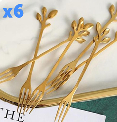 Set X6 Tenedor Postre Picadas Tortas Dorados Flor