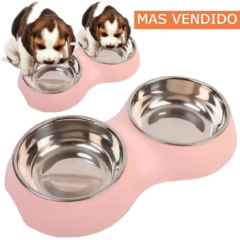 Comedero Bebedero Doble Acero Antivuelco Mascota Gato Perro - comprar online