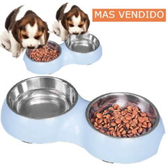 Comedero Bebedero Doble Acero Antivuelco Mascota Gato Perro