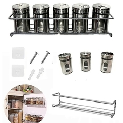 Especiero Colgante Cocina Acero Inox + X5 Frascos + Tornillo