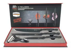 Set Caja 3 Cuchillos + 1 Pela Papa Marmolado Hogar Regalo