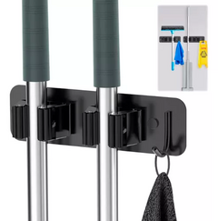 Soporte Escoba Organizador Doble Gancho Acero Autoadhesiva - comprar online
