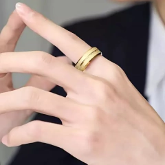 Anillo Titanio 8mm Doble Biselado Dorado 8mm Premium Jewerly
