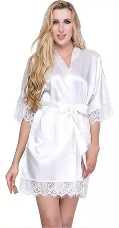 Bata Seda Lencería Pijama Sexy Encaje Kimono Manga Cinturon